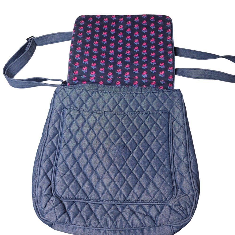 Vera Bradley Quilted Denim Crossbody Bag Blue Floral Lined Adjustable Strap - Picture 3 of 10